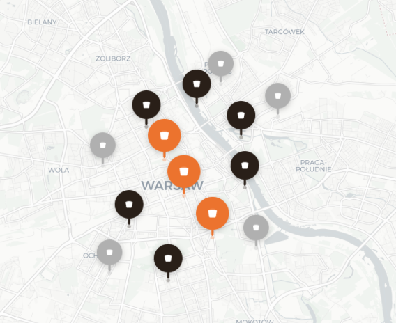 Warsaw coffee shops map